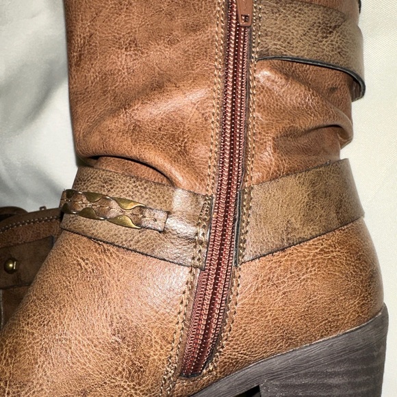 Relativity Brown Faux Leather Heeled Re-Henrick Boots‎ Sz 6.5M Inside Zip Buckle - Picture 8 of 12